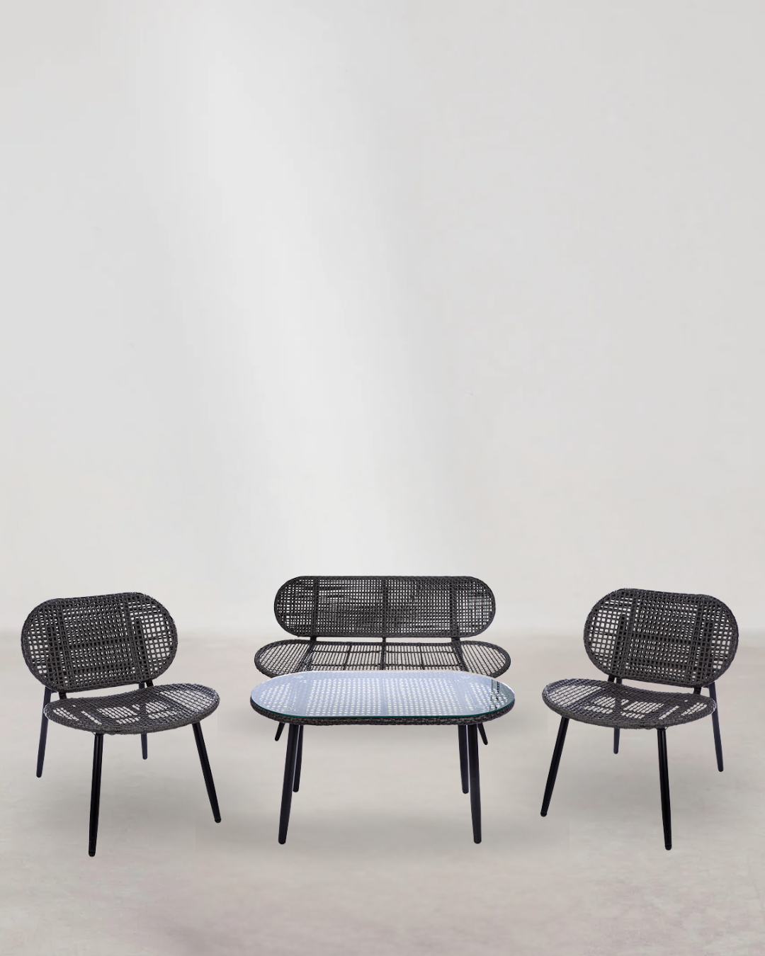 3-tlg. Loungeset – Stühle, Bank & Tisch mit Glasplatte