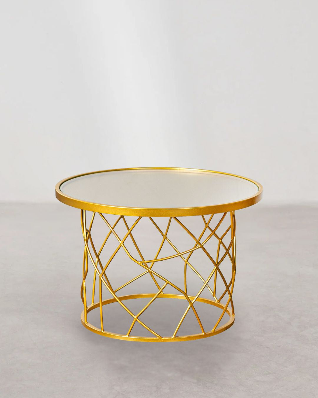 Runder Beistelltisch aus Metall und Glas, Gold