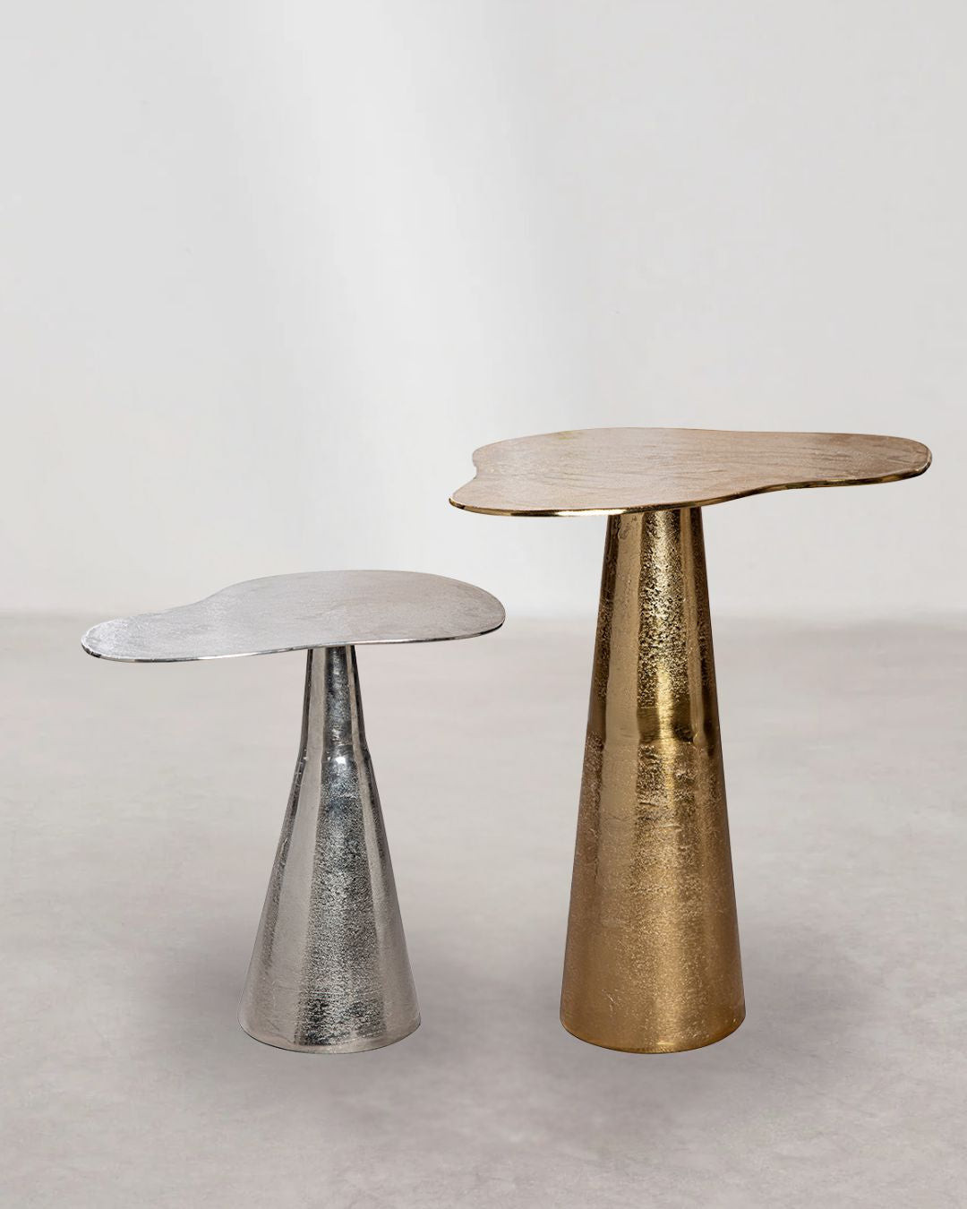 2-teiliges Beistelltisch-Set, Aluminium, gold und silber