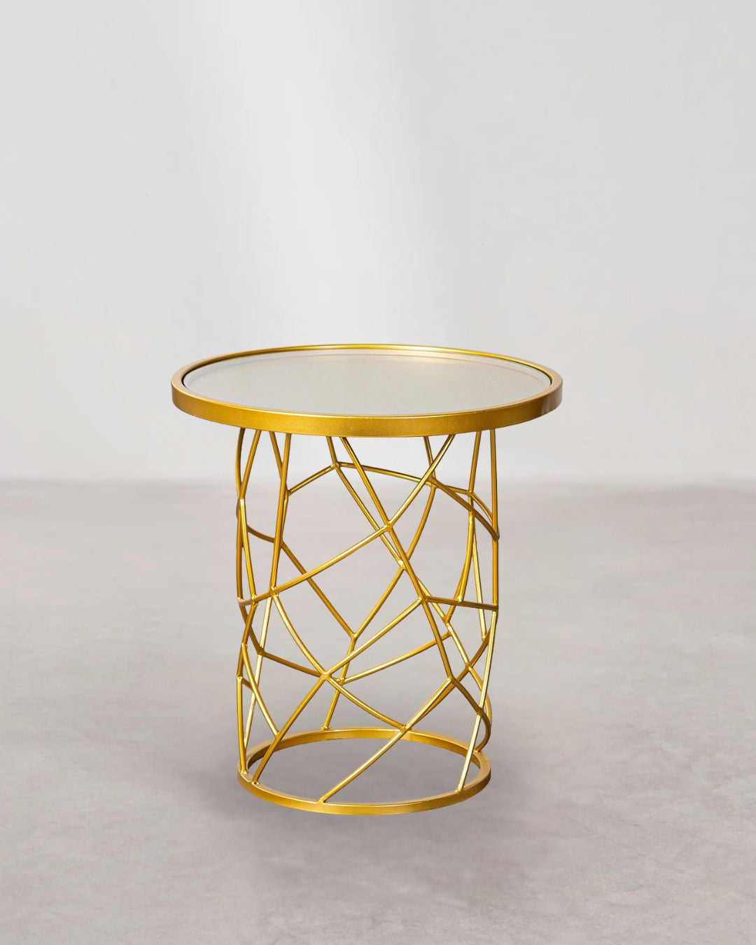 Runder Beistelltisch aus Metall und Glas, Gold