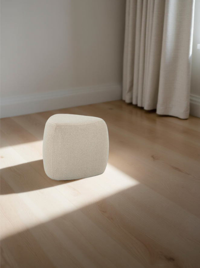 Hocker aus Stoff in Beige, Naturtöne, modernes Design