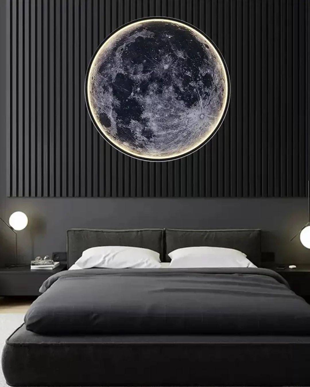 Moderne Mondlampe mit verschiedenen Lichtfarben für stimmungsvolle Beleuchtung.