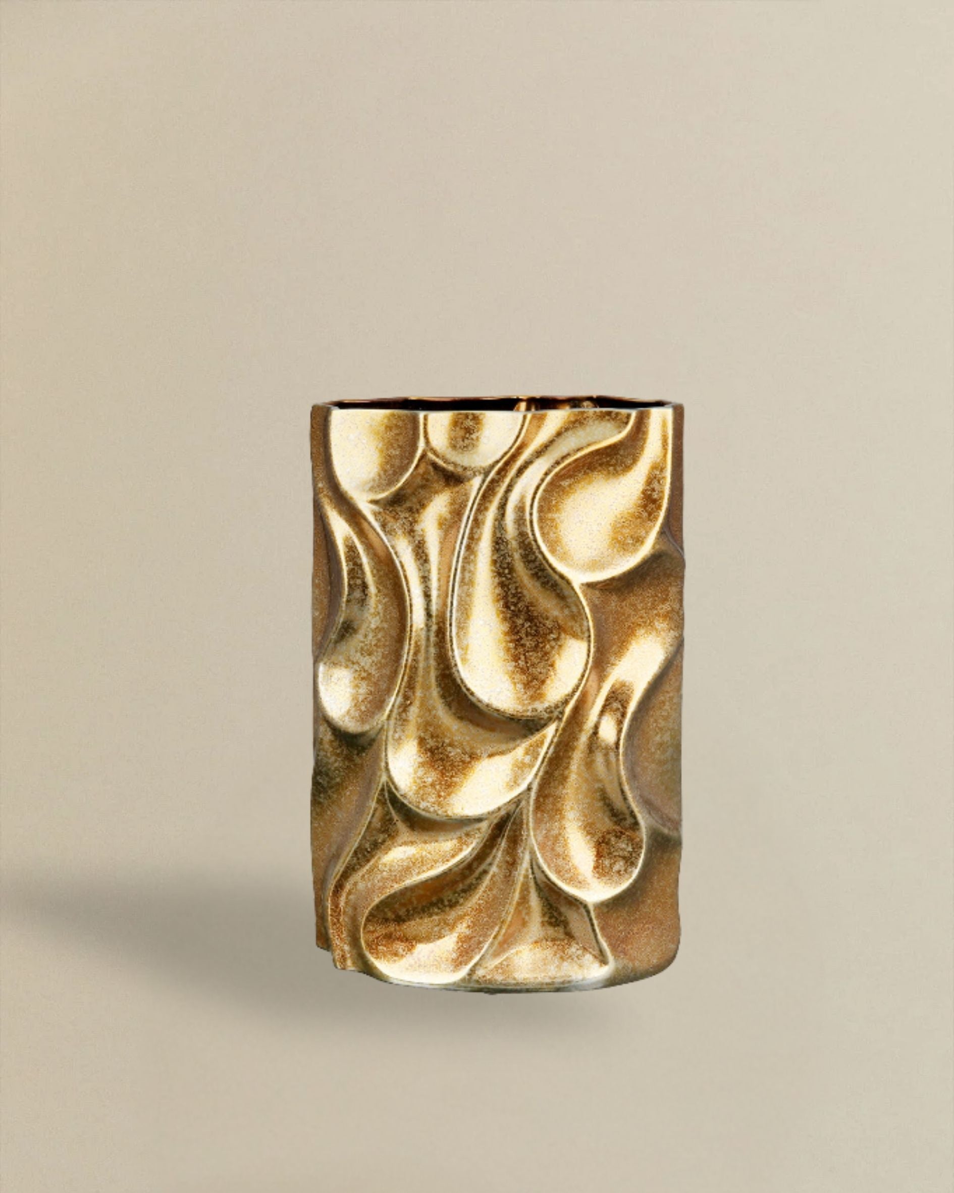 Rechteckige Vase aus Keramik, antik-finish, goldfarben