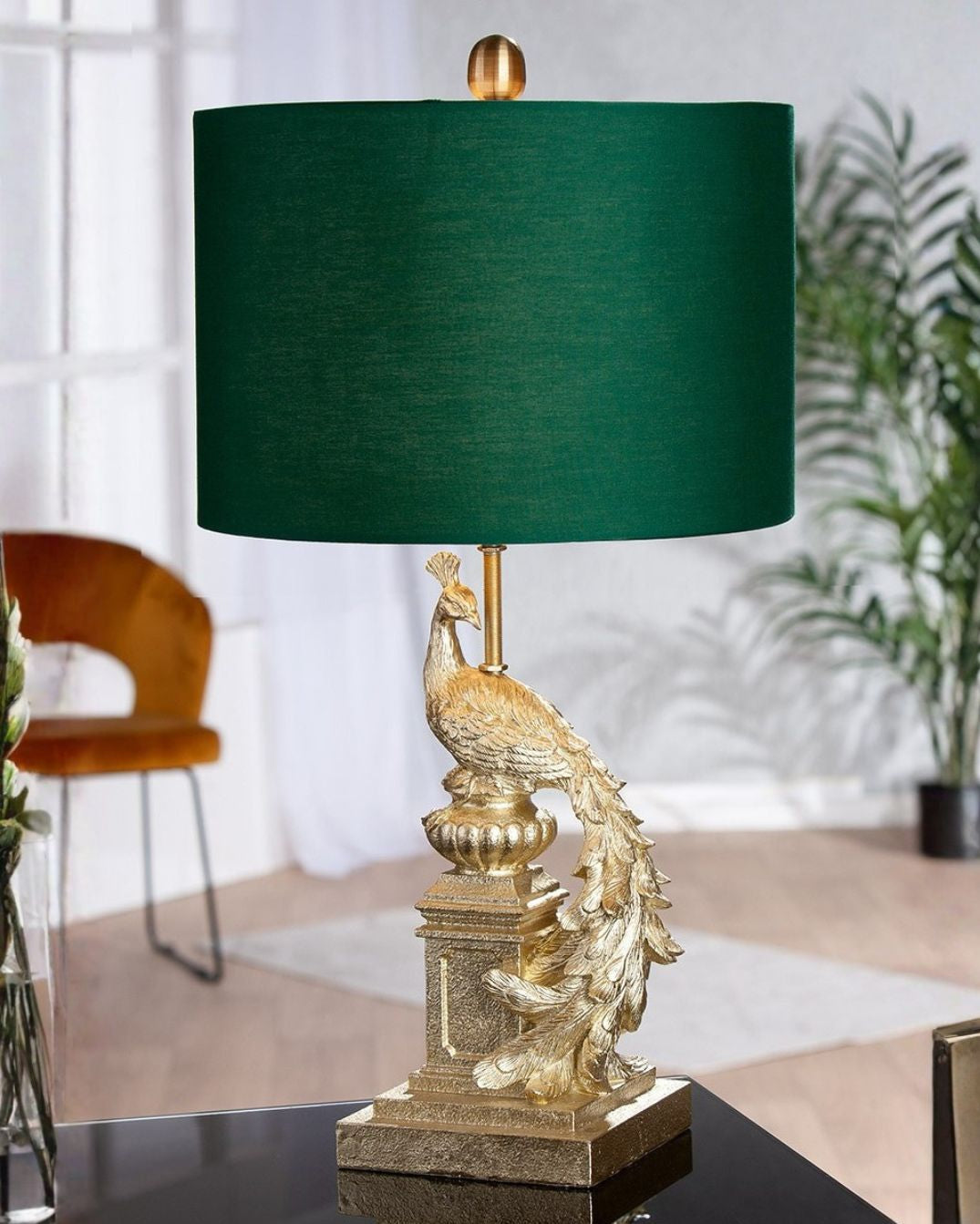 Dekorative Pfau Tischlampe aus Kunstharz