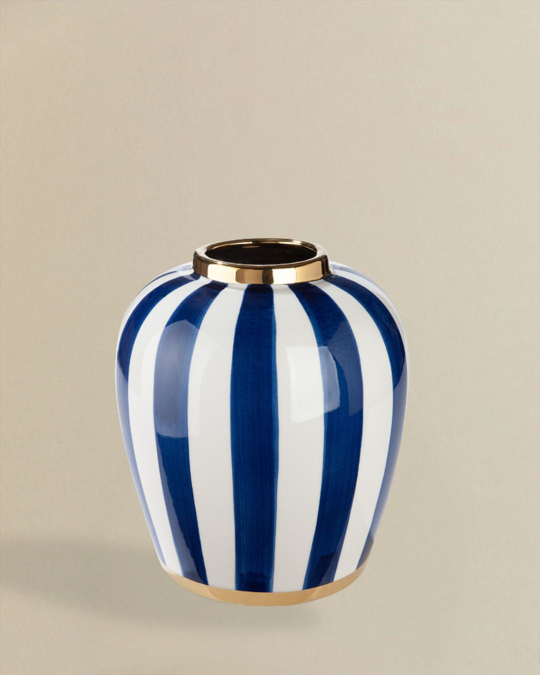 Moderne runde Vase, Blau und Weiß