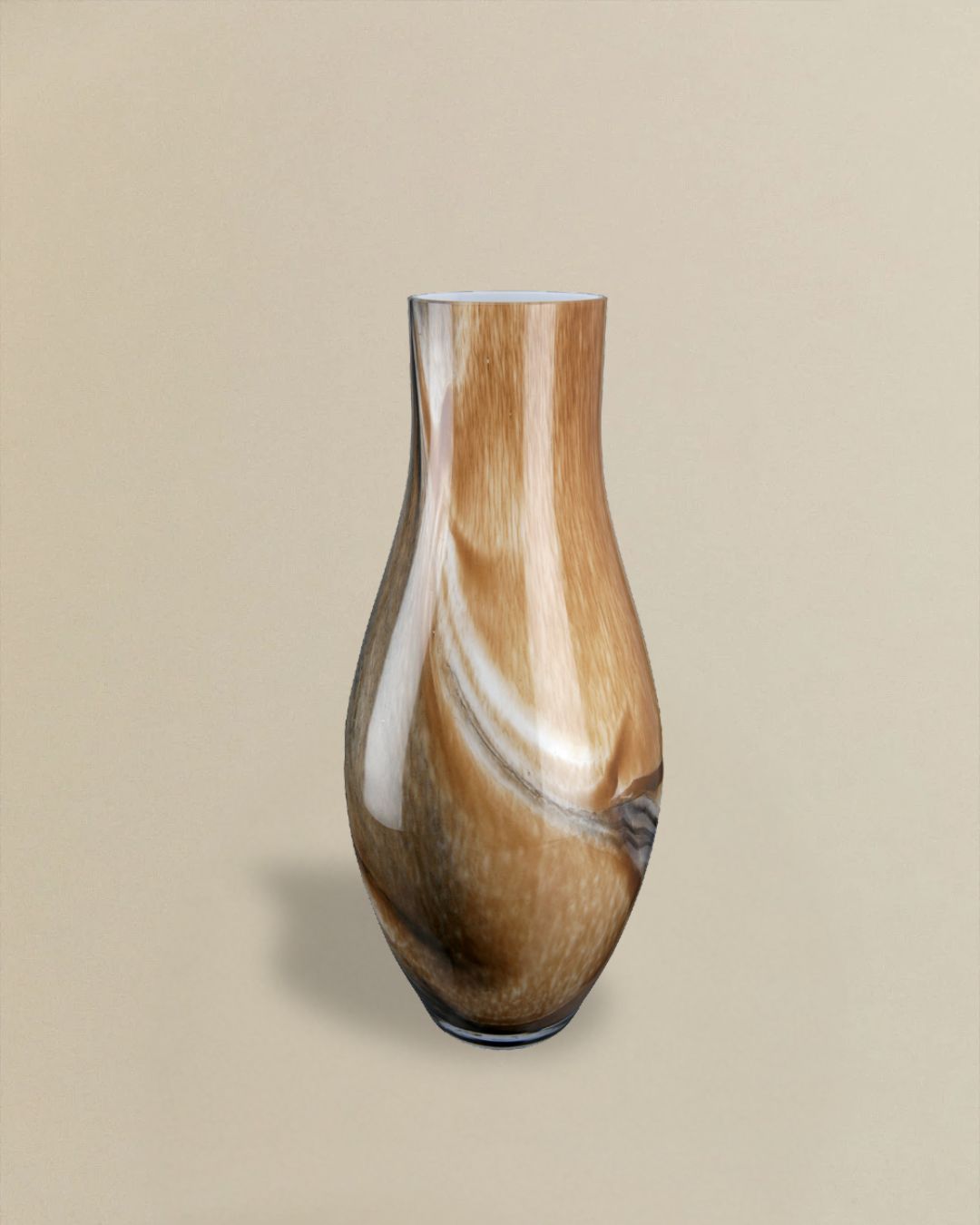 Vase Draga aus Glas, glänzend, braun mit weißem Akzent, 40 cm
