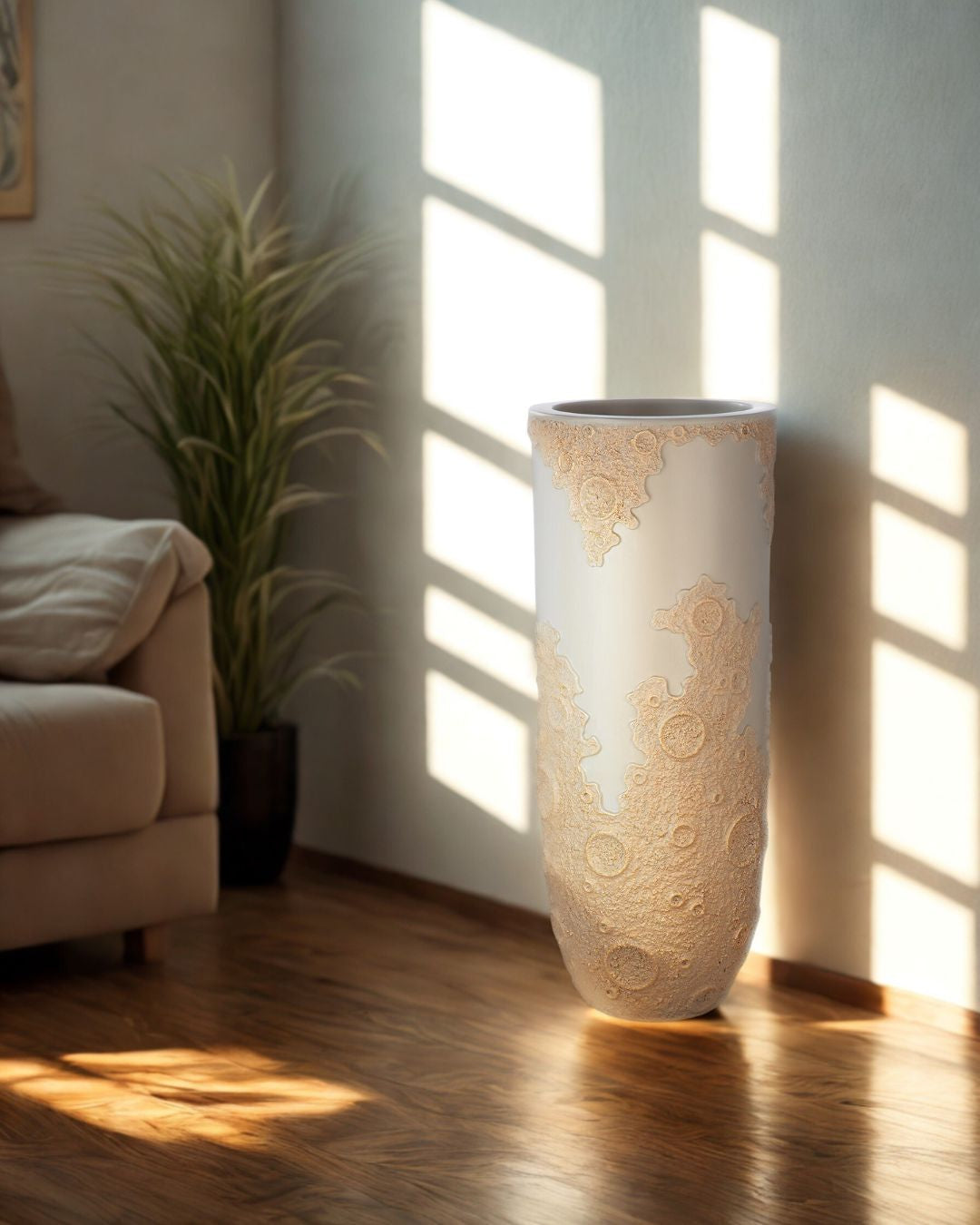 Mond Pflanzgefäß 90 cm XXL beige grau