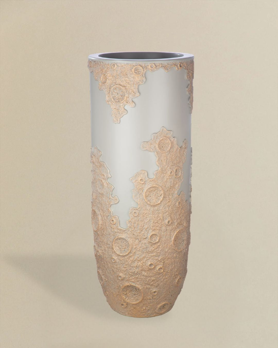 Mond Pflanzgefäß rund Fiberglas beige grau